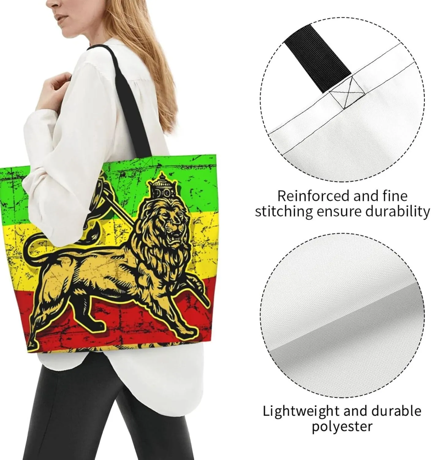Jamaican Flag Rasta Reggae Judah Lion Women's Tote Bag Large Capacity Single Shoulder Bags Handbag for Shopping Work