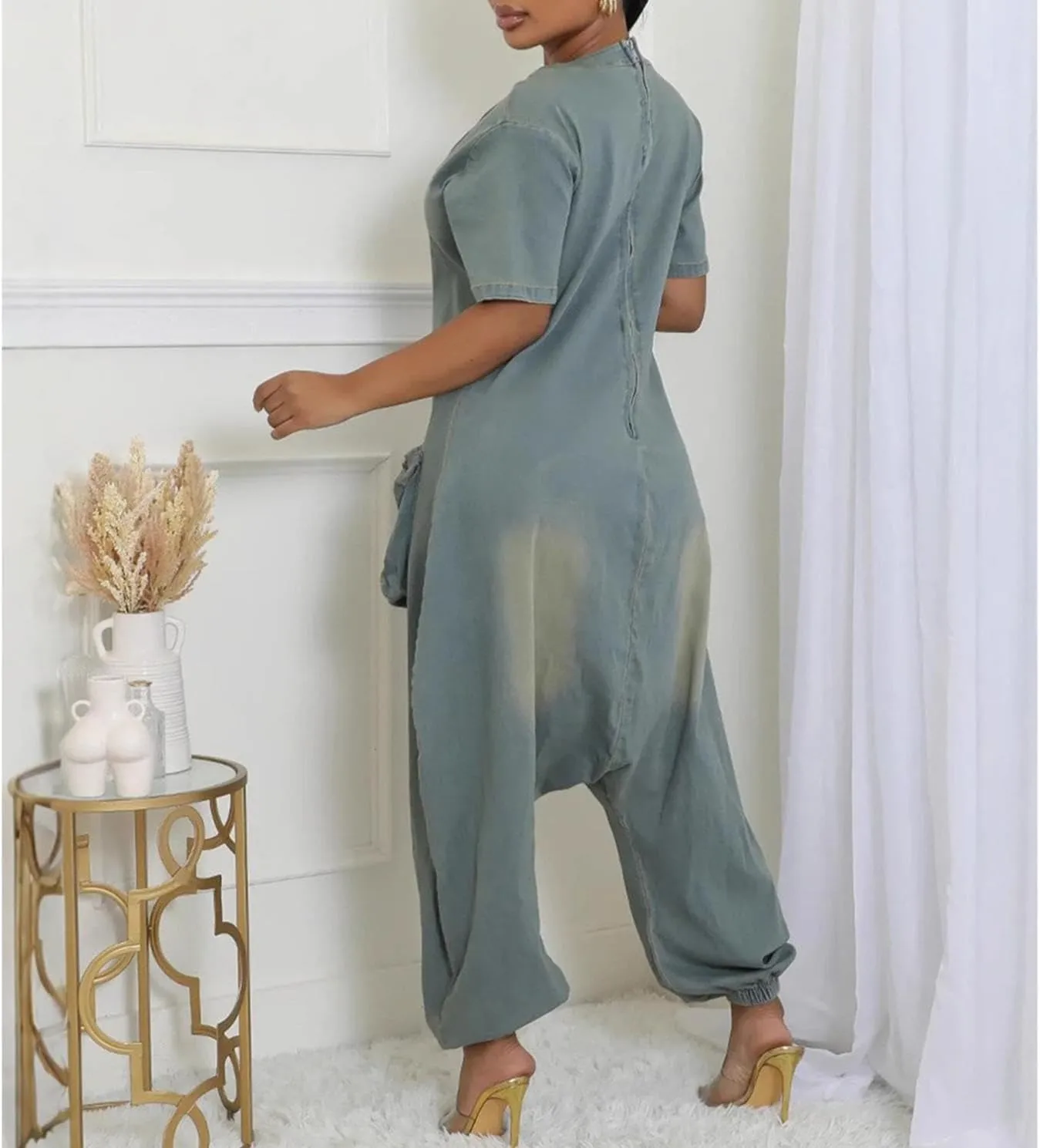 Jean Jumpsuits for Women Demin Loose Casual Baggy Harem Pants Romper