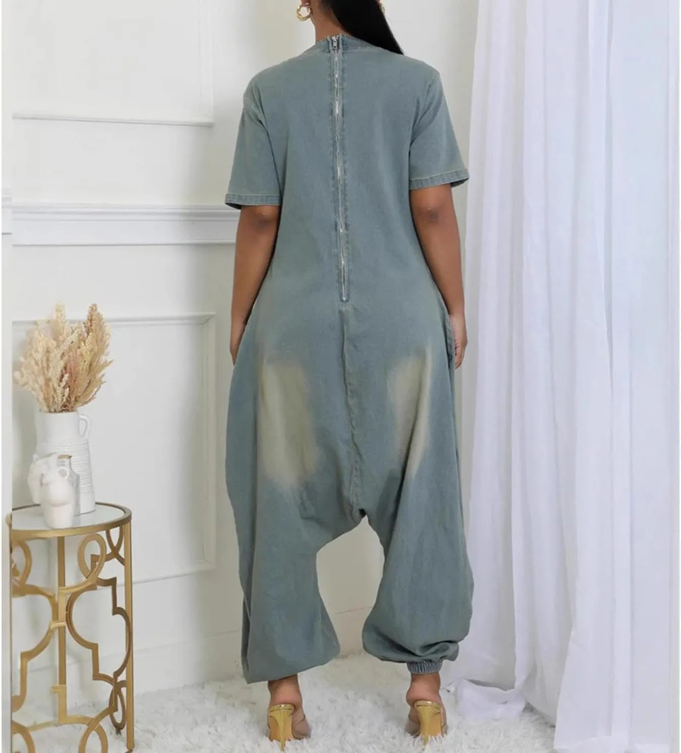 Jean Jumpsuits for Women Demin Loose Casual Baggy Harem Pants Romper