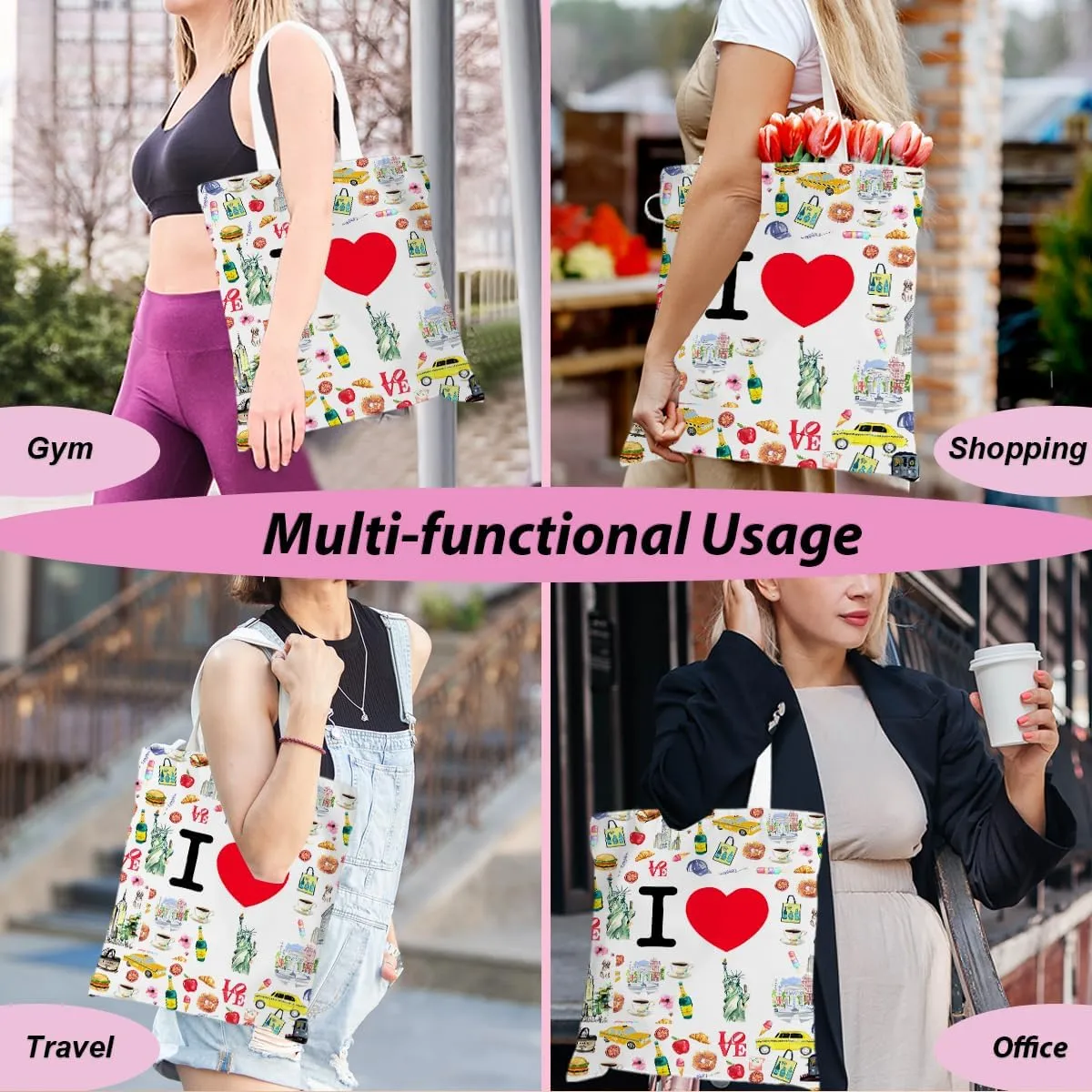 Jeilink New York Souvenirs and Gifts Beach Weekender Tote Travel Reusable Grocery Bags Girls Trip