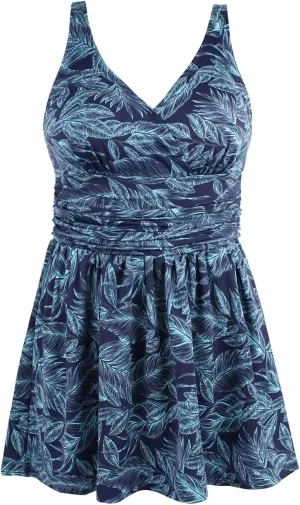 JINXUEER Womens Plus Size Swim Dress Floral Print Ruched Modest Slimming One Piece Skirt Swimsuit