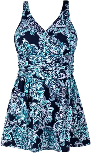 JINXUEER Womens Plus Size Swim Dress Floral Print Ruched Modest Slimming One Piece Skirt Swimsuit