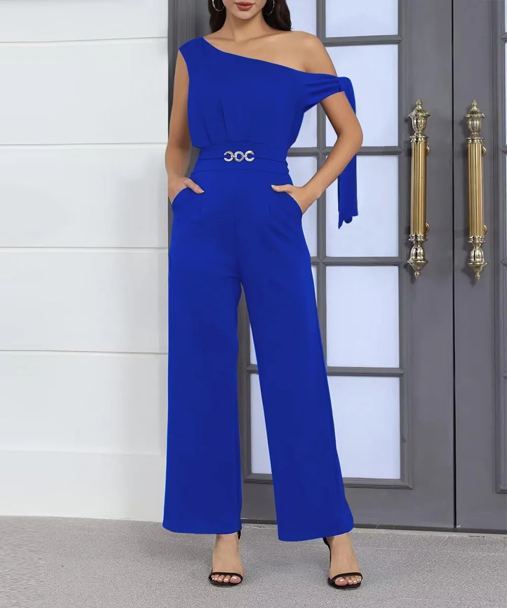 Jumpsuits For Women Dressy Casual Off Shoulder Wide Leg Long Pants Suits Formal Jumpsuit One Piece Outfits