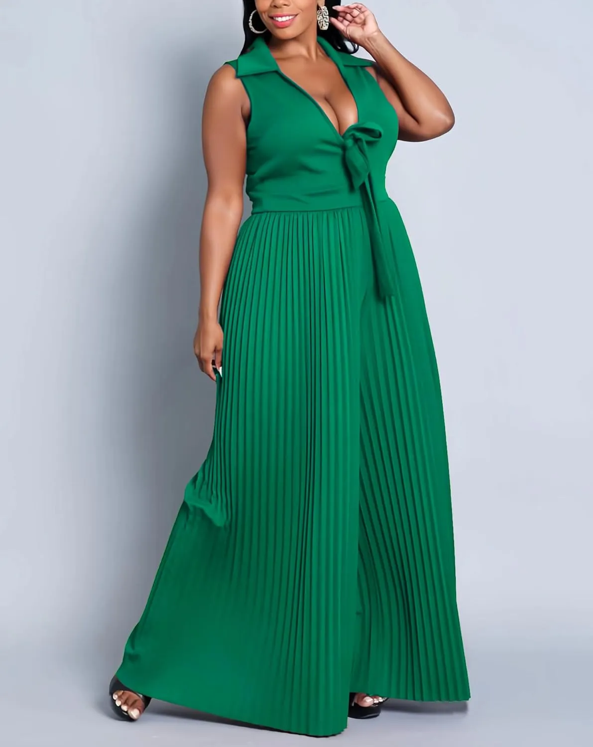 Jumpsuits for Women Dressy Formal Plus Size Wide Legs Pleated Pants V Neck Sleeveless Rompers Evening Party Office