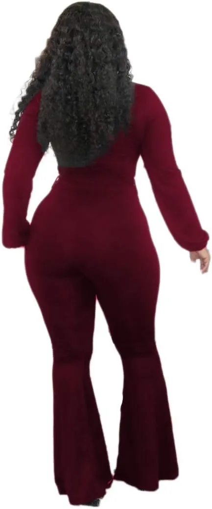 Jumpsuits for Women Elegant One Piece Outfits High Waist Bell Pants Suits Jumper with Belt Plus Size