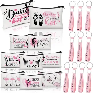 Kacctyen 20 Pcs Dance Gifts Bulk Dance Makeup Bag Dancer Cosmetic Bag 10 Pcs Ballet Makeup Bag 10 Pcs Silicone Quote Keychains Dance Stuff Dance Party Favor Zipper Pouch for Dance Team Women