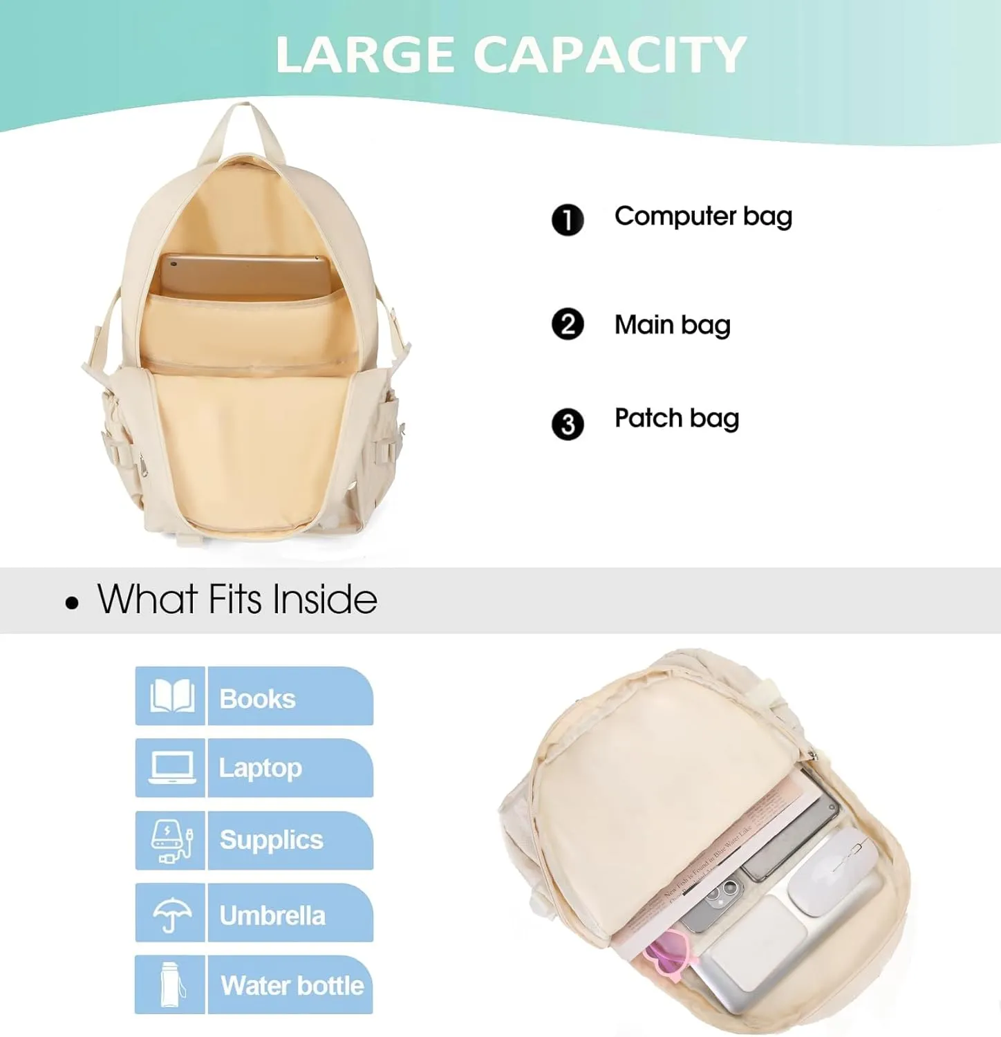 Kawaii Backpack for Teen Girls, Cute Aesthetic High Middle School College Bookbag with Accessories, Grey Flower