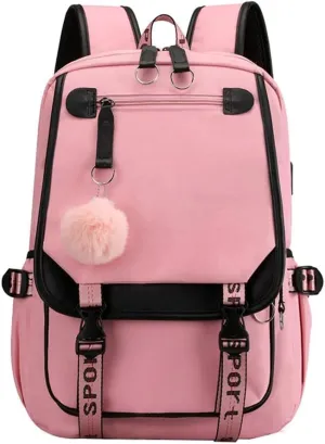 Kawaii Backpack with Cute Accessories Laptop Backpack 17 inch Aesthetic USB Charging Port Headphone Jack (Pink)