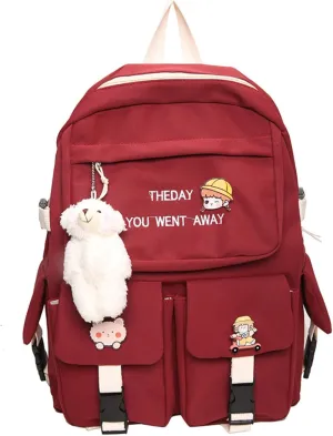 Kawaii Backpack with Cute Accessories Pendant Travel Women Laptop Bags Large Outdoor Waterproof Casual Daypack (Red)