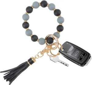 Keychain Wristlet, Silicone Key Ring with Leather Tassel,Wristlet Keychain Key Chain Accessories for Women Men