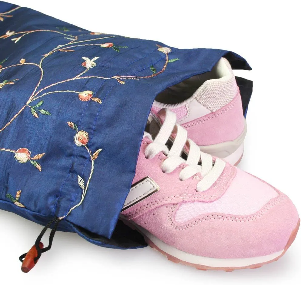 kilofly Embroidered Silk Jacquard Travel Bag, Lingerie & Shoes, Value Set of 2