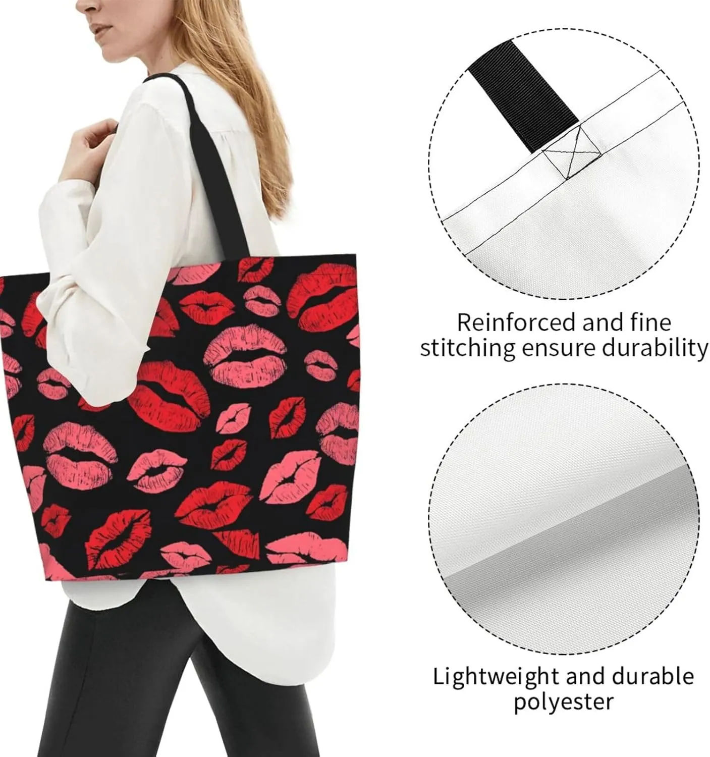 Kiss Kissing Lips Lipstick Lipgloss Women's Tote Bag Large Capacity Single Shoulder Bags Handbag for Shopping Work