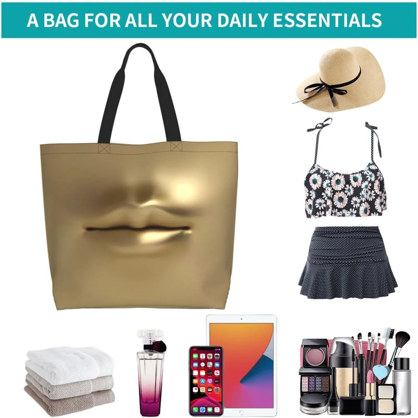 Kiss Kissing Lips Lipstick Lipgloss Women's Tote Bag Large Capacity Single Shoulder Bags Handbag for Shopping Work