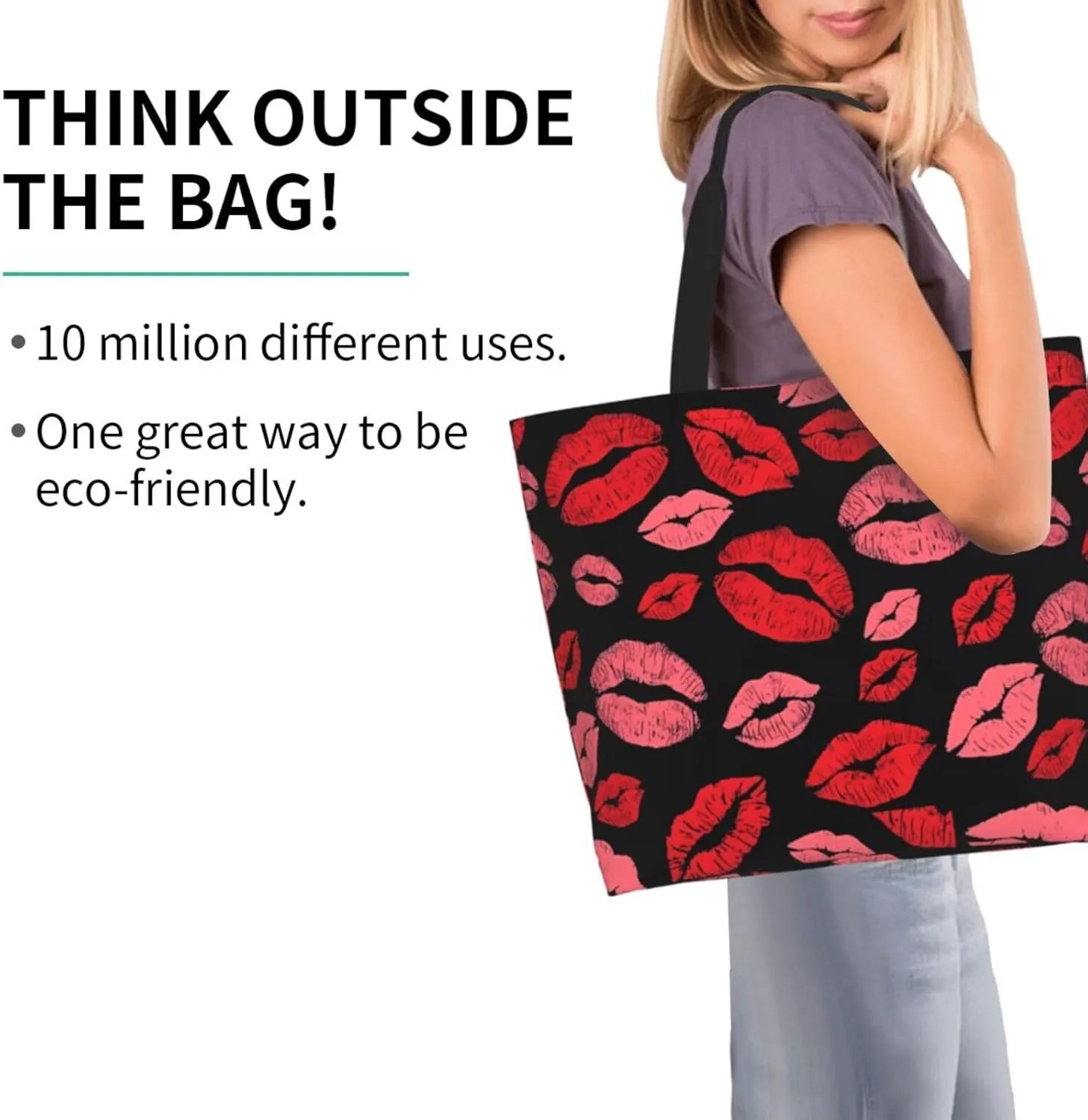 Kiss Kissing Lips Lipstick Lipgloss Women's Tote Bag Large Capacity Single Shoulder Bags Handbag for Shopping Work
