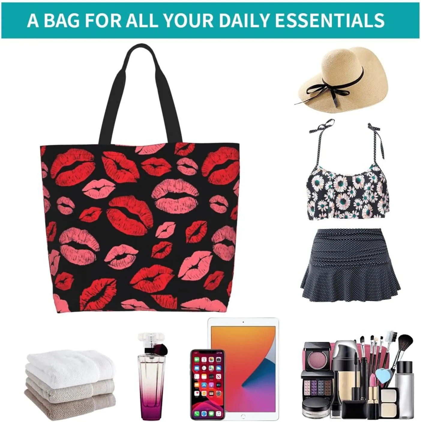 Kiss Kissing Lips Lipstick Lipgloss Women's Tote Bag Large Capacity Single Shoulder Bags Handbag for Shopping Work