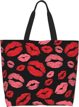 Kiss Kissing Lips Lipstick Lipgloss Women's Tote Bag Large Capacity Single Shoulder Bags Handbag for Shopping Work