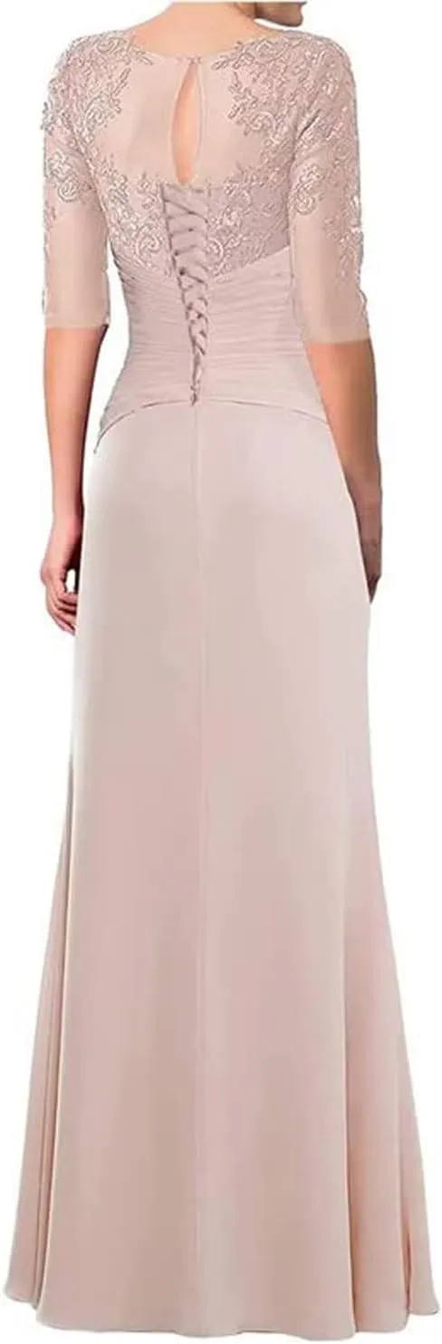 Lace Applique Mother of Bride Dresses for Wedding Ruffles Chiffon Formal Evening Gown