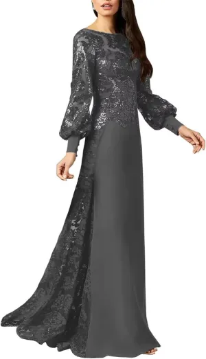 Laces Applique Mother of The Bride Dresses for Wedding with Long Sleeve Formal Evening Gown