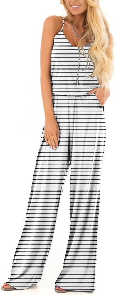 Lacozy Womens Casual Loose Sleeveless Spaghetti Strap Wide Leg Pants Jumpsuit Rompers