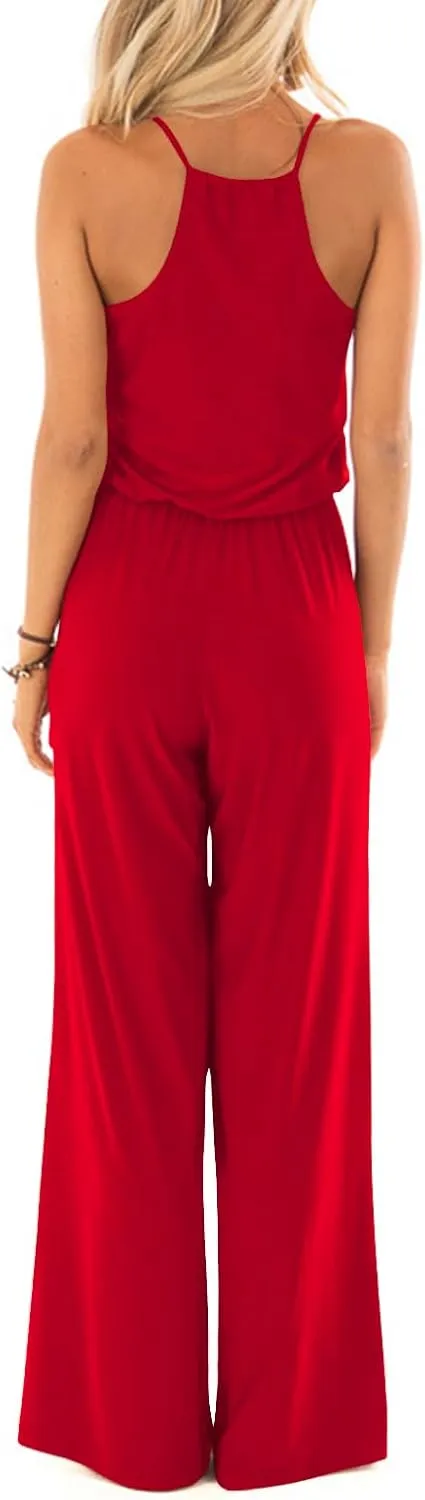 Lacozy Womens Casual Loose Sleeveless Spaghetti Strap Wide Leg Pants Jumpsuit Rompers