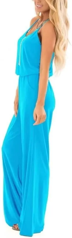 Lacozy Womens Casual Loose Sleeveless Spaghetti Strap Wide Leg Pants Jumpsuit Rompers