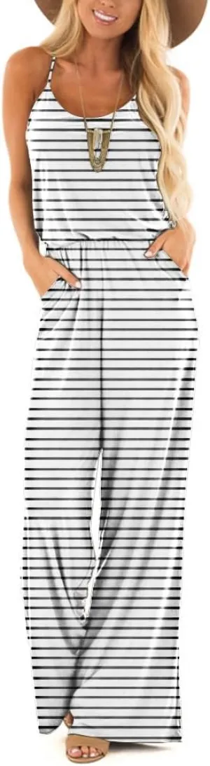 Lacozy Womens Casual Loose Sleeveless Spaghetti Strap Wide Leg Pants Jumpsuit Rompers