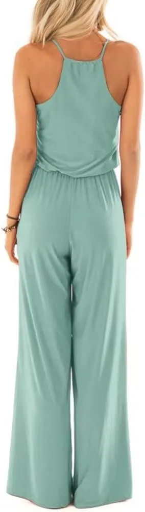 Lacozy Womens Casual Loose Sleeveless Spaghetti Strap Wide Leg Pants Jumpsuit Rompers