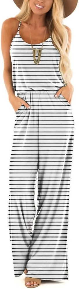 Lacozy Womens Casual Loose Sleeveless Spaghetti Strap Wide Leg Pants Jumpsuit Rompers