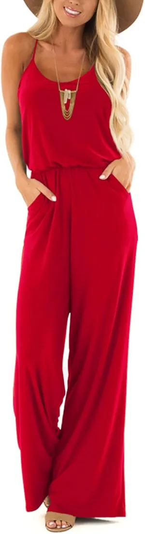 Lacozy Womens Casual Loose Sleeveless Spaghetti Strap Wide Leg Pants Jumpsuit Rompers