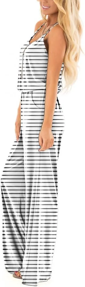 Lacozy Womens Casual Loose Sleeveless Spaghetti Strap Wide Leg Pants Jumpsuit Rompers