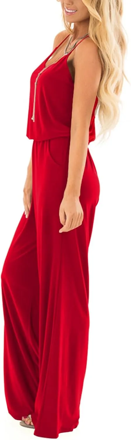 Lacozy Womens Casual Loose Sleeveless Spaghetti Strap Wide Leg Pants Jumpsuit Rompers