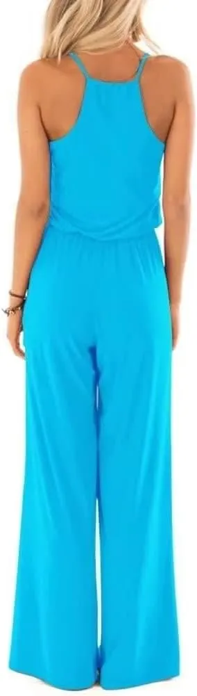 Lacozy Womens Casual Loose Sleeveless Spaghetti Strap Wide Leg Pants Jumpsuit Rompers
