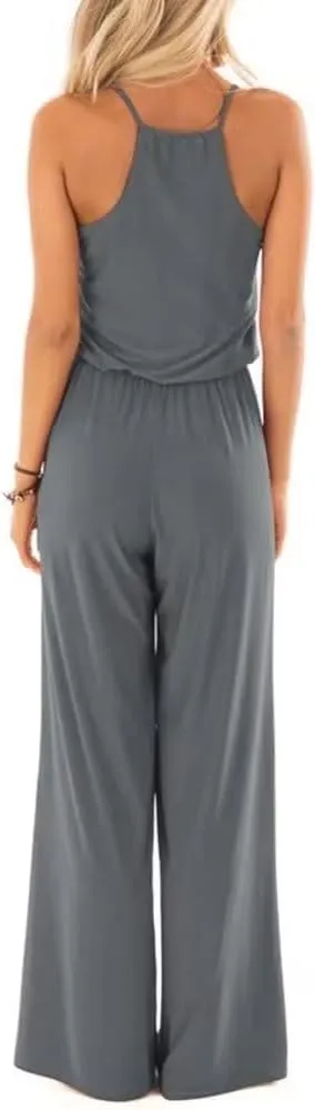 Lacozy Womens Casual Loose Sleeveless Spaghetti Strap Wide Leg Pants Jumpsuit Rompers