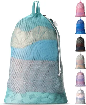 Large Mesh Laundry Bag - Carry Handles, Secure Drawstring Closure, Machine Washable, Spacious Storage, Durable Soft Mesh Net Material, College Dorm, Camp, Laundromat. (Teal)