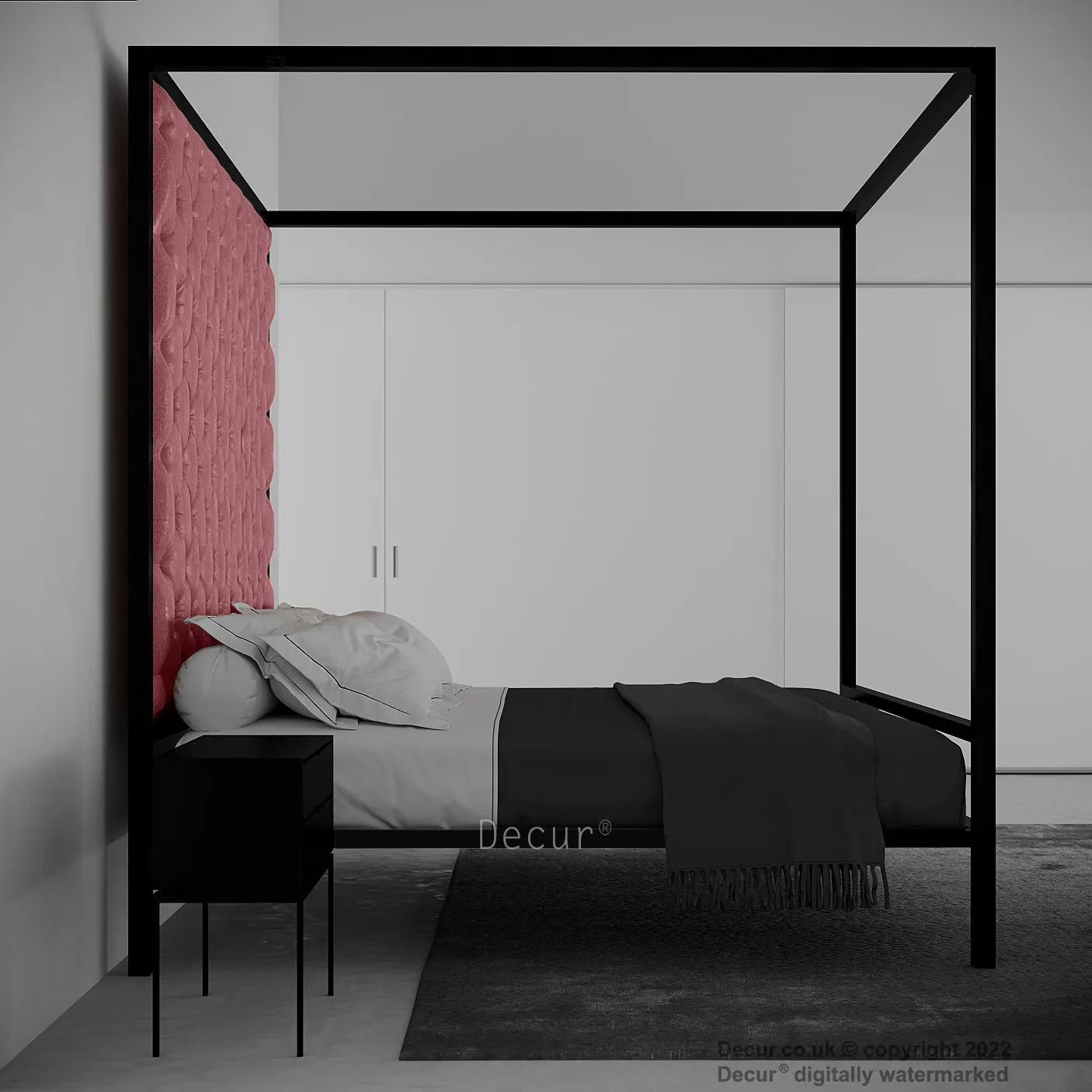Leather Four Poster Bed - Burgandy