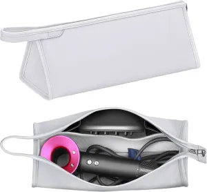 Leather Travel Case Compatible with Dyson Airwrap Styler, Portable Waterproof Organizer Bag for Shark FlexStyle Attachments Storage, White