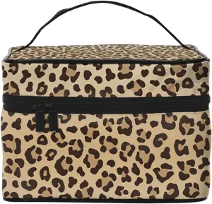 Leopard Print Travel Makeup Cosmetic Bag for Women Large Toiletry Bag Portable Accessories Storage Case Organizer