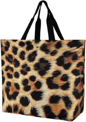Leopard Skin Women's Shoulder Shopping Bags Foldable Tote Bag Large Capacity Handbag for Work Travel
