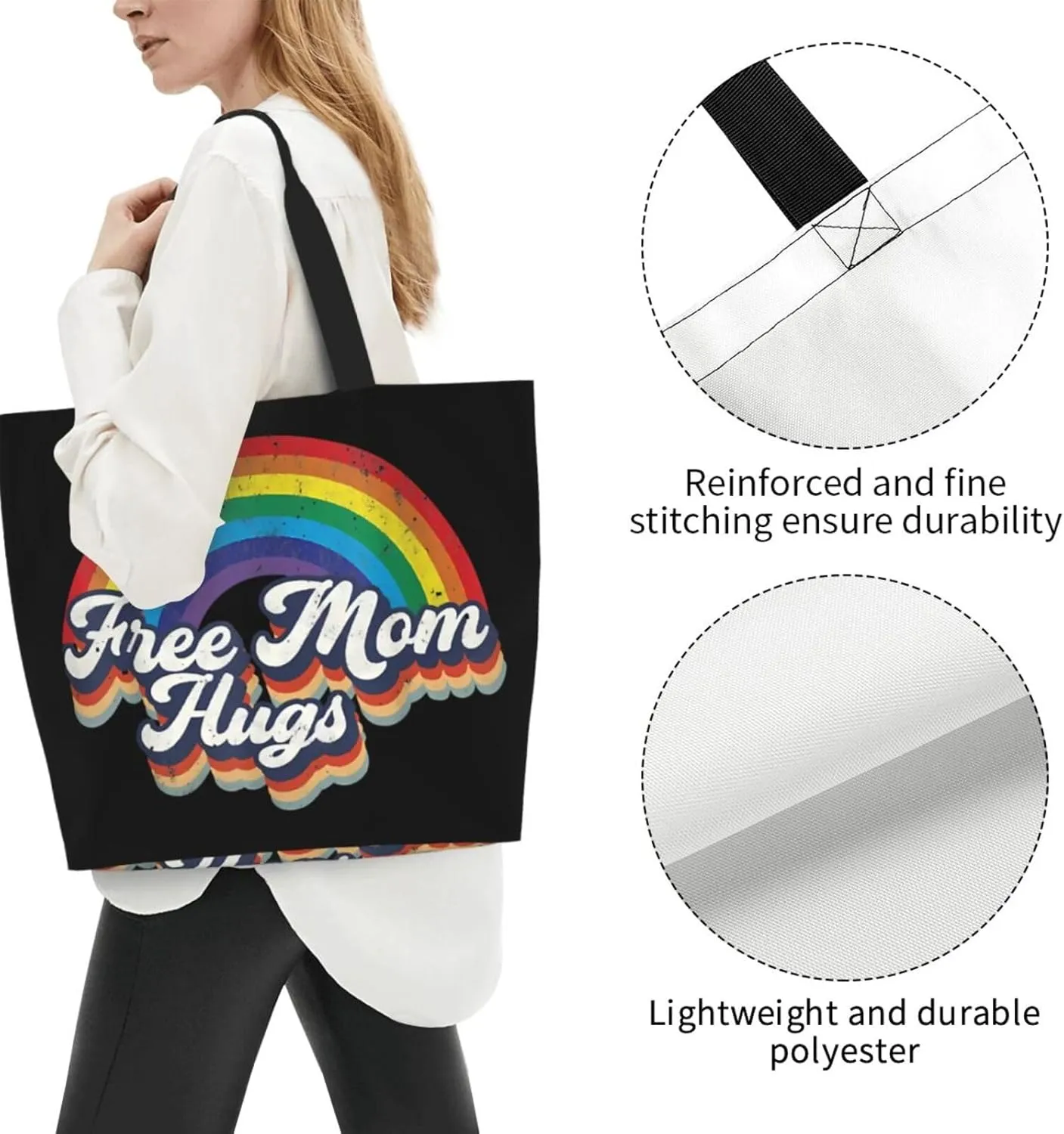 LGBT Pride Rainbow Gay allyship Heart Women's Tote Bag Large Capacity Single Shoulder Bags Handbag for Shopping Work