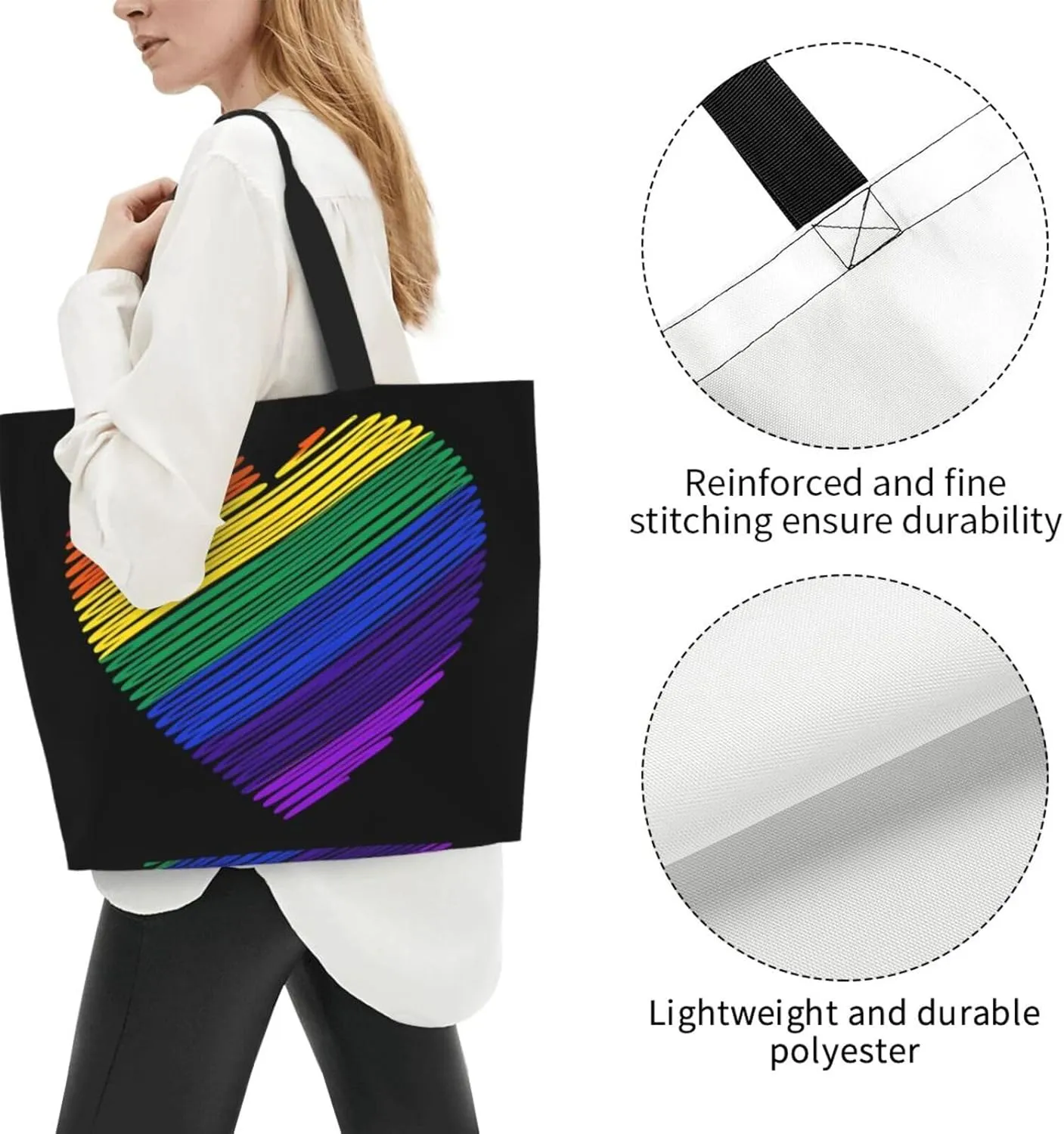 LGBT Pride Rainbow Gay allyship Heart Women's Tote Bag Large Capacity Single Shoulder Bags Handbag for Shopping Work