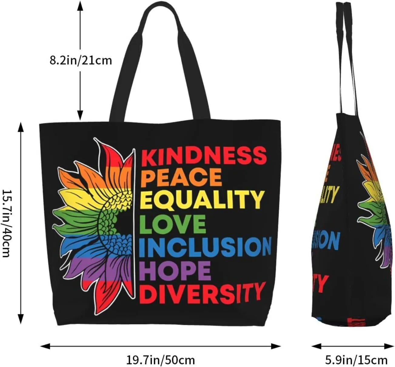 LGBT Pride Rainbow Gay allyship Heart Women's Tote Bag Large Capacity Single Shoulder Bags Handbag for Shopping Work
