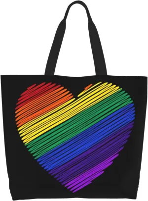 LGBT Pride Rainbow Gay allyship Heart Women's Tote Bag Large Capacity Single Shoulder Bags Handbag for Shopping Work