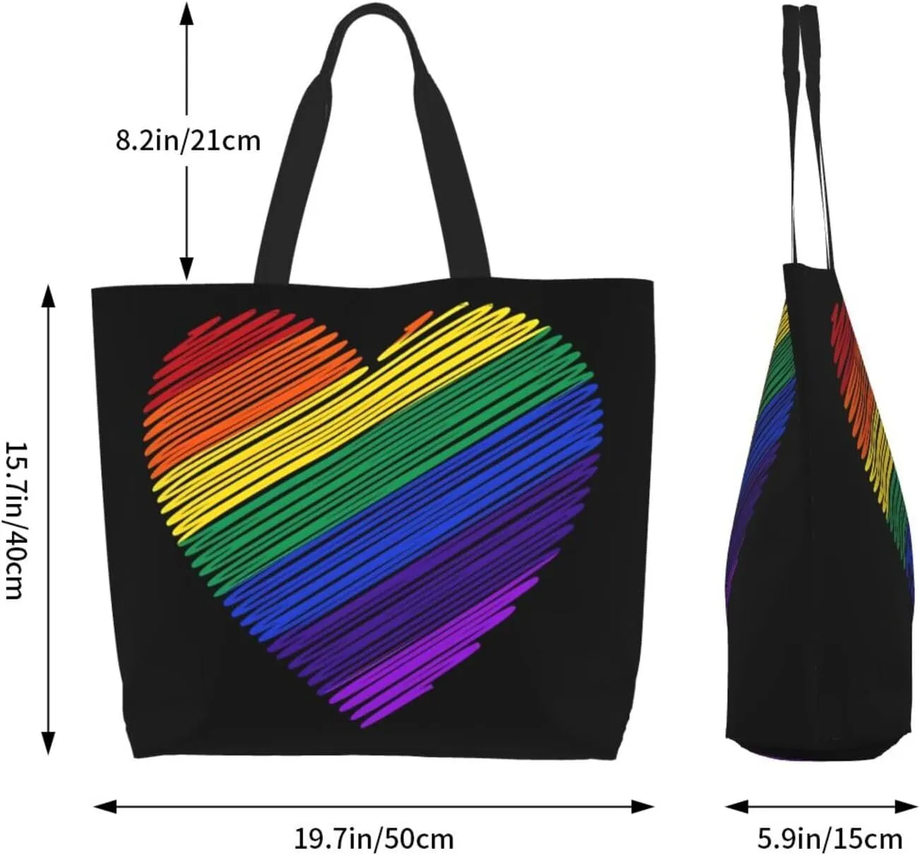 LGBT Pride Rainbow Gay allyship Heart Women's Tote Bag Large Capacity Single Shoulder Bags Handbag for Shopping Work