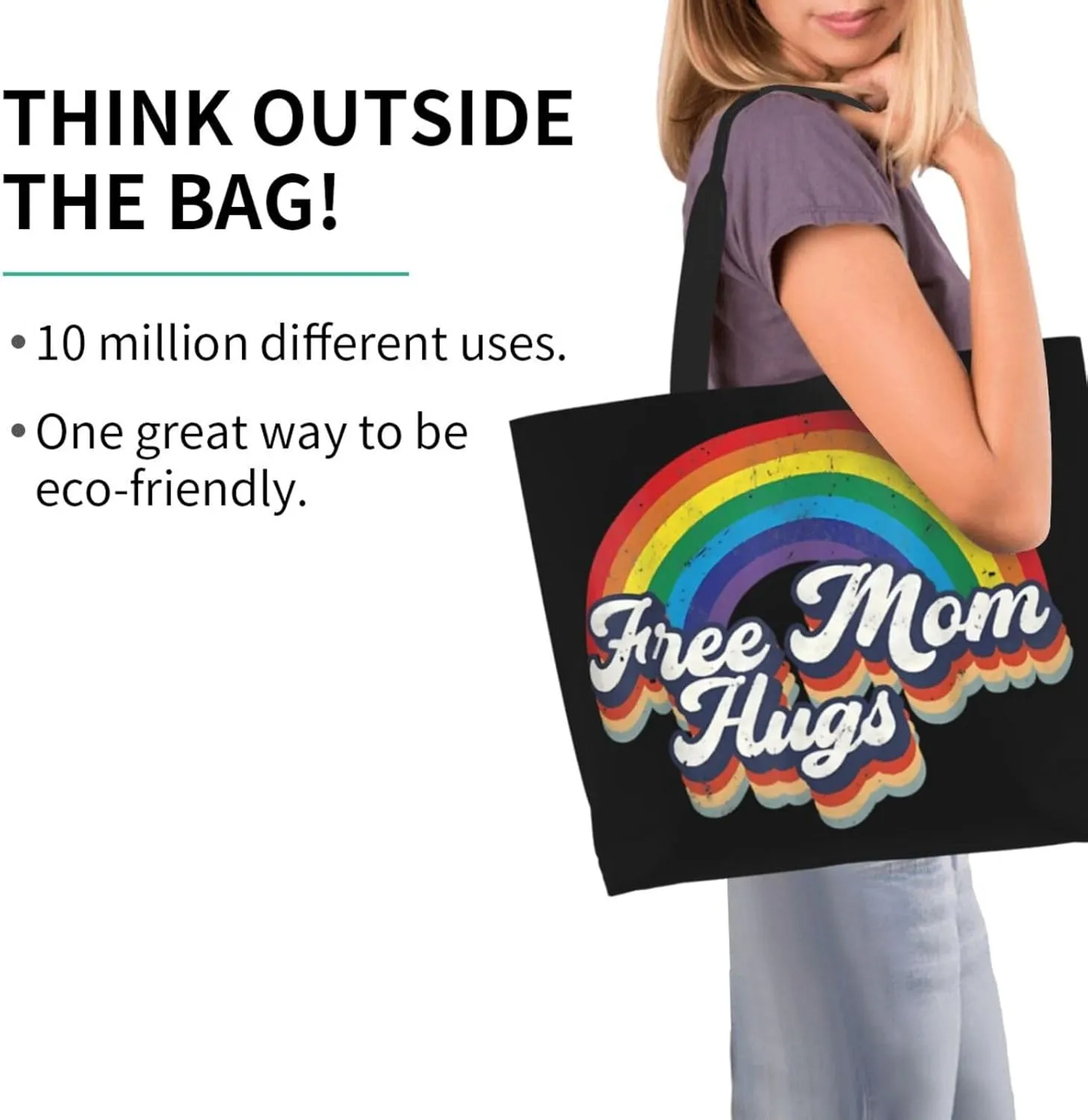 LGBT Pride Rainbow Gay allyship Heart Women's Tote Bag Large Capacity Single Shoulder Bags Handbag for Shopping Work