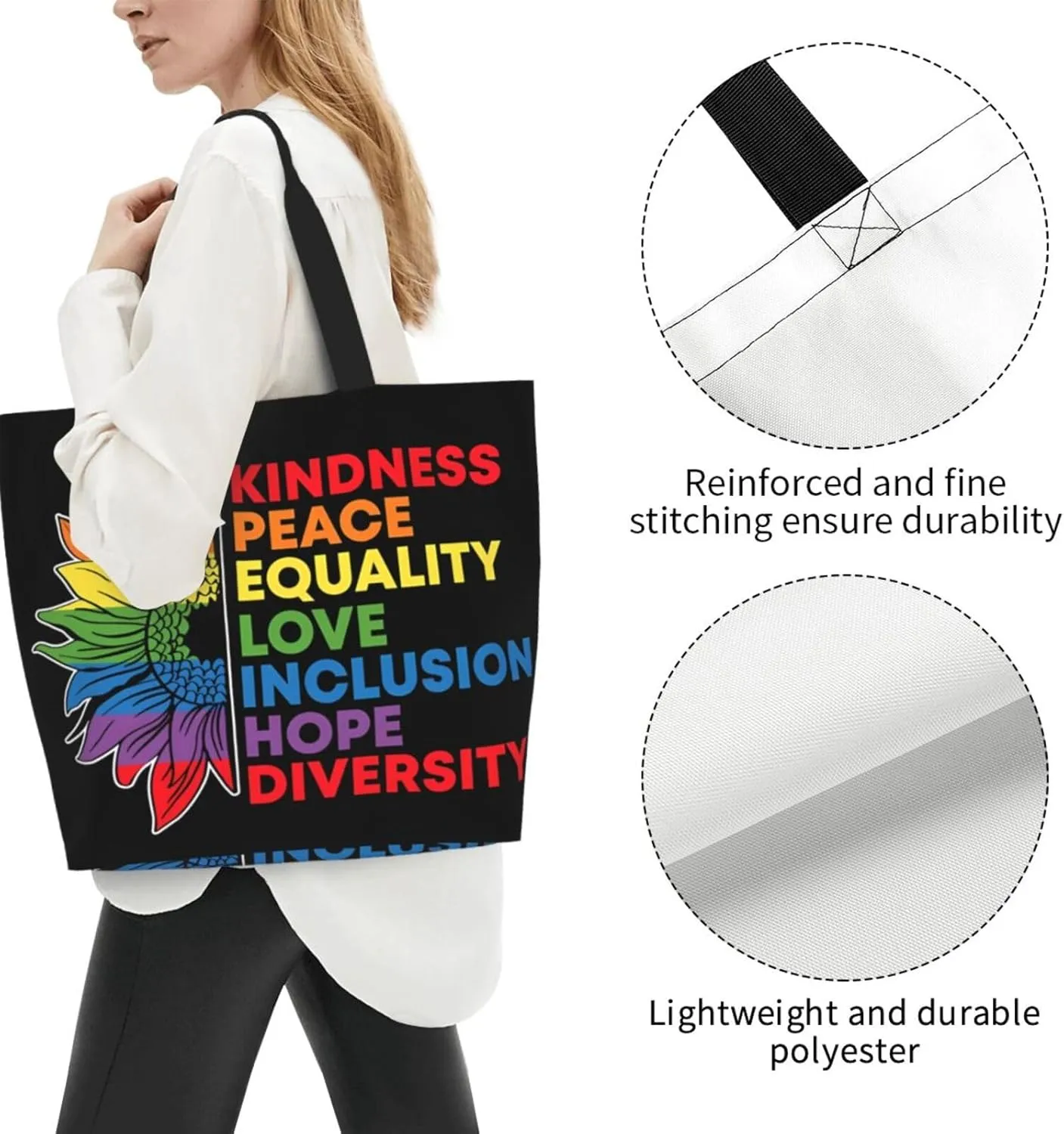 LGBT Pride Rainbow Gay allyship Heart Women's Tote Bag Large Capacity Single Shoulder Bags Handbag for Shopping Work