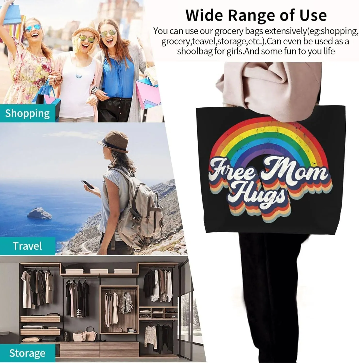 LGBT Pride Rainbow Gay allyship Heart Women's Tote Bag Large Capacity Single Shoulder Bags Handbag for Shopping Work