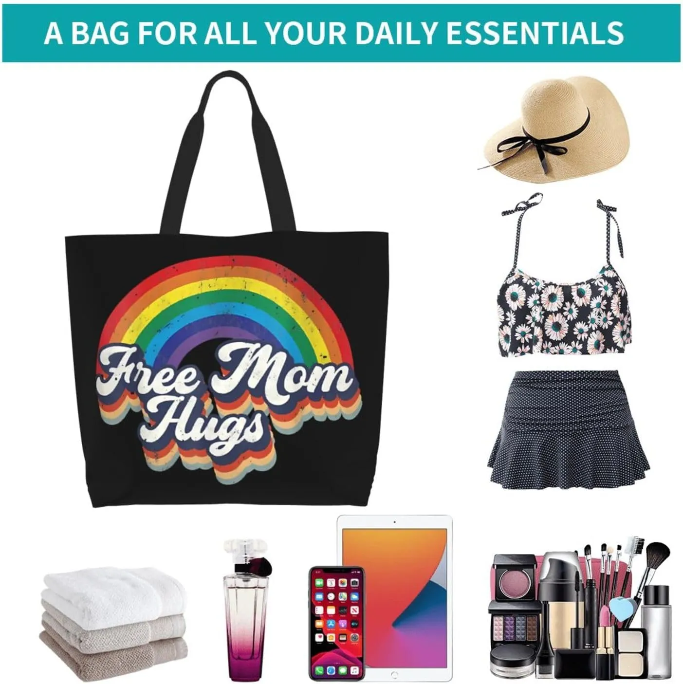 LGBT Pride Rainbow Gay allyship Heart Women's Tote Bag Large Capacity Single Shoulder Bags Handbag for Shopping Work