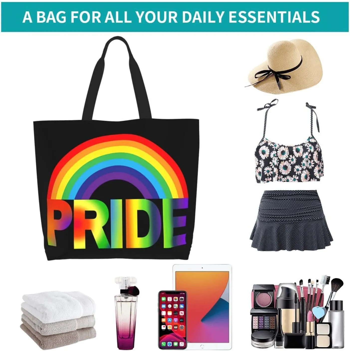 LGBT Pride Rainbow Gay allyship Heart Women's Tote Bag Large Capacity Single Shoulder Bags Handbag for Shopping Work