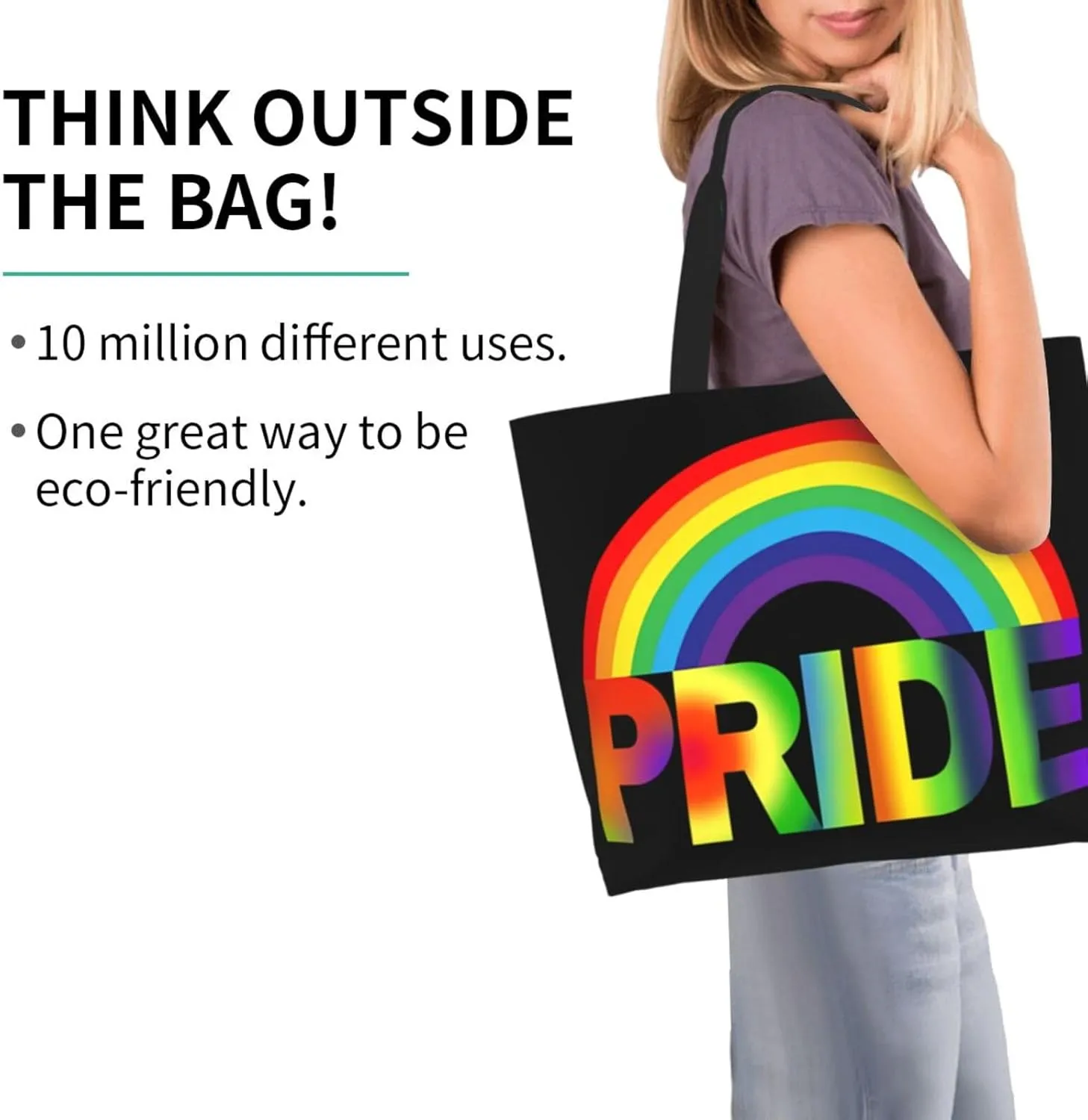 LGBT Pride Rainbow Gay allyship Heart Women's Tote Bag Large Capacity Single Shoulder Bags Handbag for Shopping Work