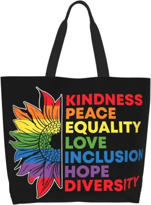 LGBT Pride Rainbow Gay allyship Heart Women's Tote Bag Large Capacity Single Shoulder Bags Handbag for Shopping Work